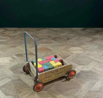 ORIGINAL TRI-ANG BABY WALKER WITH COLOURED WOODEN BLOCKS - Image 1 of 3