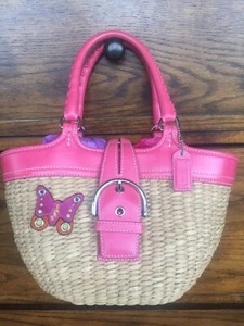 Coach LIMITED EDITION Butterfly Wicker/Straw Leather Double Handle Tote Bag - Picture 1 of 11