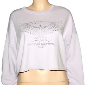Hollister Ladies crop sweatshirt graphic top crewneck oversized lavender M L NWT