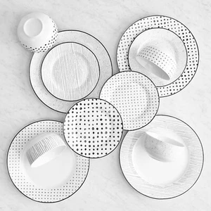 Juego de cena de vajilla 12 piezas boceto blanco y negro - Imagen 1 de 12