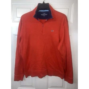 Vineyard Vines Sweater Jacket 1/4 Zip Pullover Men's Medium Orange Classic Whale - Picture 1 of 5