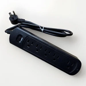 5 AC POWER OUTLET EXTENDER SURGE OVERLOAD PROTECTOR BLACK FLAT PLUG WITH SWITCH - Picture 1 of 10