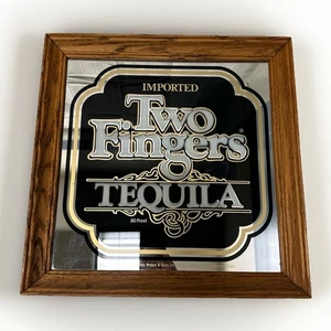 TWO FINGERS Tequila Bar Mirror Sign Liquor 80 Proof 16"x16" Frame Mancave Decor - Picture 1 of 9