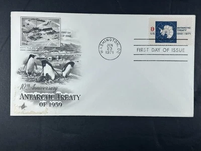 US FDC Antarctic Treaty 1961–1971 10th Anniversary ArtCraft Penguins South  a974 - Image 1 of 2
