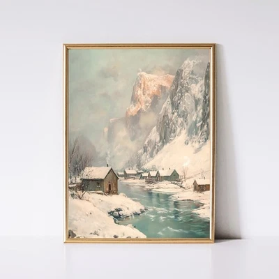 Póster de paisaje de invierno - Impresión de arte de pared vintage de montaña nevada Foto 1 de 4