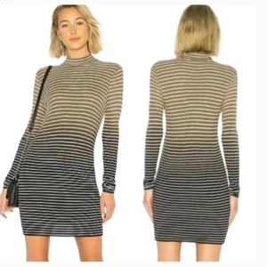 ATM Long Sleeve Micro Ribbed Drip Dyed Mock Neck Sweater Dress - Picture 1 of 8