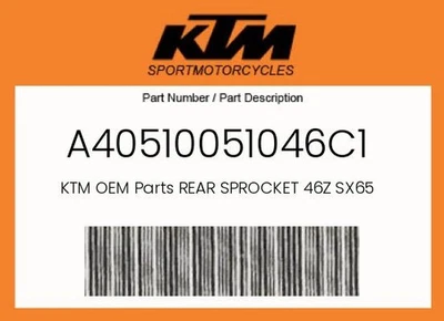 Piñón trasero genuino KTM 46Z SX65 - A40510051046C1 Foto 1 de 4