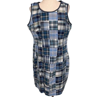 Vestido ORVIS para mujer 12 azul a cuadros retazos funda sin mangas midi forrado de algodón Foto 1 de 4