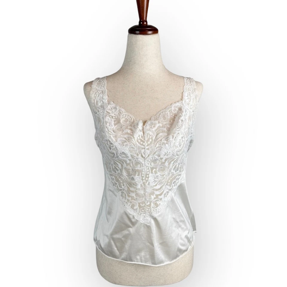 Top Lencería Camisola Camisola Encaje Blanco Vanity Fair Vintage Años 90 Foto 1 de 4