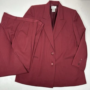 Vtg JACQUELINE FERRAR Women 2Pc Burgundy Pant Suits 100% Wool Lined Sz 14 Flaw - Picture 1 of 14