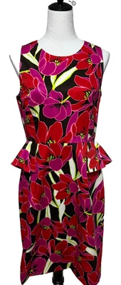 *Vestido Kate Spade 12 Rio Rosa Vermelho Floral Bainha Peplum Resort Coquetel Romântico - Imagem 1 de 4