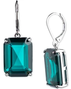 Lauren Ralph Lauren Rectangle Large Stone Drop Earrings Green Crystal Silver - Picture 1 of 4