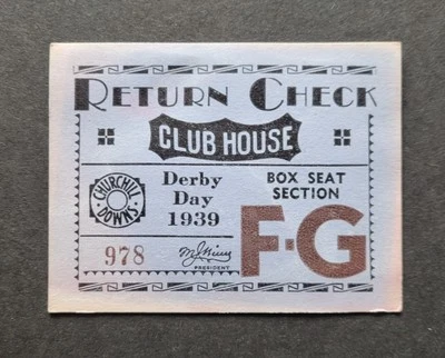 Boleto de regreso del Kentucky Derby Clubhouse 1939 ganador de Johnstown James Stout up Foto 1 de 2