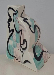 Eric And Chuy Boos Bud Vase Signed Vintage 1990 Blue Green Triangle 5.75" Tall - Picture 1 of 9