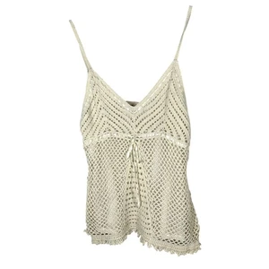 Camiseta sin mangas vintage Y2K mezcla de seda crema ganchillo corbata busto babydoll talla mediana 8-10 - Imagen 1 de 5