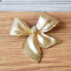 Nastro fiocco spilla strass testurizzato oro spazzolato spilla bavero accessorio grande BP2 - Foto 1 di 11