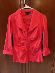 Tribal Womens Stretch Red Ruched Zip Front Cuff Sleeves Jacket, Size 12 - Picture 1 of 7