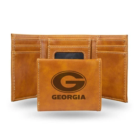 Georgia Bulldogs Laser Engraved Leather Trifold Wallet [NEW] NCAA Billfold ID Cover