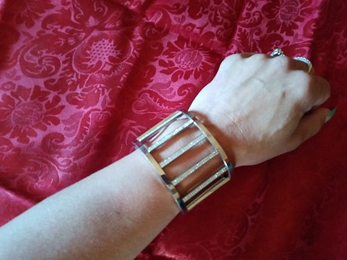 Bracciale Vintage Michael Kors Tono Argento Cristallo Pavè Aperto