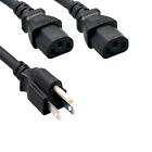 3FT,6FT,10FT Extension AC Power Cord Y Splitter Cable 15P/2x C13 SJT 16 AWG UL