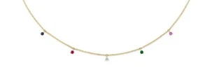 14K Gold Diamond Multi Color Gemstone Rainbow Necklace Natural 0.35TCW Round Cut - Picture 1 of 3