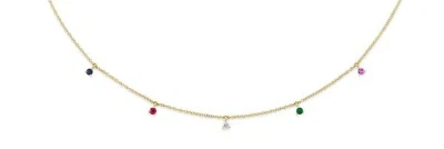 14K Gold Diamond Multi Color Gemstone Rainbow Necklace Natural 0.35TCW Round Cut - Image 1 of 3