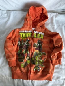 Boys Orange Striped TMNT Teenage Mint Ninja Turtles Hoodie Sz 4T - Picture 1 of 2