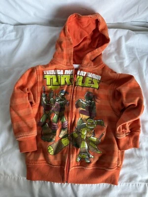 Boys Orange Striped TMNT Teenage Mint Ninja Turtles Hoodie Sz 4T - Image 1 of 2