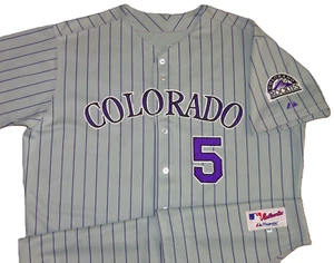 CAMISETA ANTIGUA VINTAGE AUTÉNTICA MATE HOLLIDAY COLORADO ROCKIES MLB RAYAS 56 COSIDA! - Imagen 1 de 6