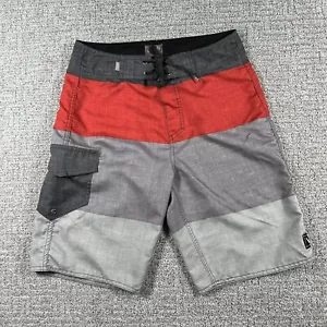 Vans Board Shorts 28 Grey Red Swim Trunks Unlined Cargo Pocket Logo Mens - Picture 1 of 14