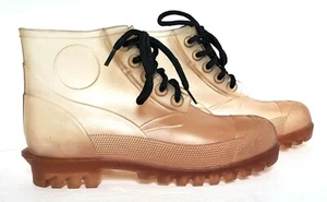 Women's Regia Tan Clear See-Through Rubber Boots Size 6 Ankle Transparent - Picture 1 of 7