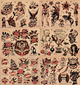 Sailor Jerry Traditional Vintage Style Tattoo Flash 6 Sheets 11x14" Old School 1