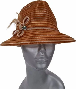 Fedora Velvet Ribbon womens hat packable Camel Brown - Picture 1 of 3