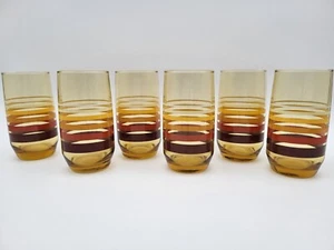 Anchor Hocking Amber Stripe Water/Juice Tumblers 5" Vintage Groovy 70's 6pc/Set - Picture 1 of 18