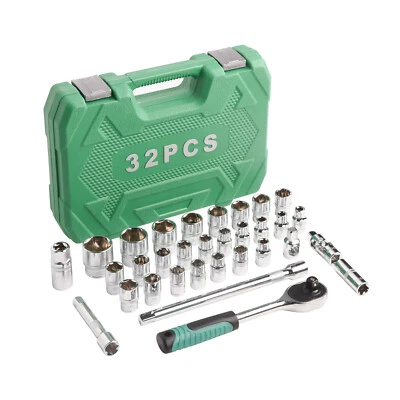 32pcs 1/2" 1/4" 3/8" Socket Drive Tool Kit Mechanics Tools Ratchet Sockets Set - Image 1 of 4