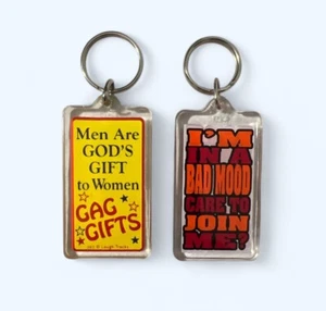Vintage KALAN Lot of 2 Novelty Acrylic Keychains Humorous - Picture 1 of 2
