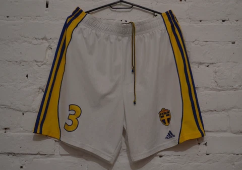 VINTAGE SWEDEN AWAY FOOTBALL MATCH WORN SHORTS 2000/2001 ADIDAS EQUIPMENT #3 Cover