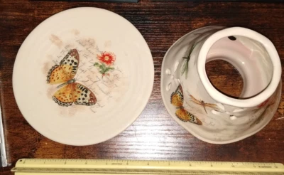 Tarro de velas sombra con placa de cerámica 6"D mariposas libélulas flores med. leer Foto 1 de 4