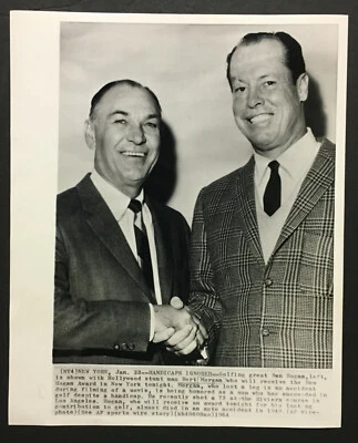 Foto de alambre de golf de Nueva York 1964 Ben Hogan y Bert Morgan Hollywood Stunt Man 8 x 10 Foto 1 de 2