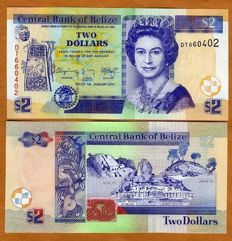 Belize, 2 Dollars, 2017, QEII, P-New, UNC Cover