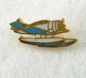 Military Aviation Lapel Pin: WW2 Military Floatplane. White Blue Gold. 1.25 in. - Picture 1 of 4