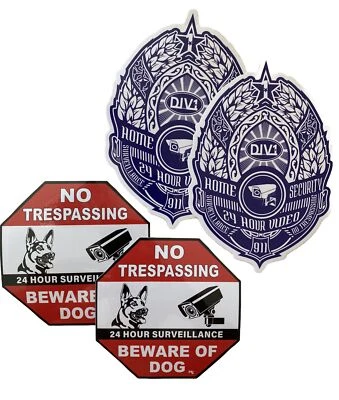 CAMERA SECURITY STICKER CCTV 4 PACK OF STICKERS Beware Of Dog Decal No Trespass - Изображение 1 из 2