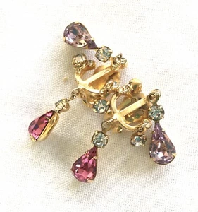Vintage Signed Zentall Pink Drop Clip-On Earrings - Picture 1 of 4