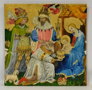 1997, Cuadro Antiguo, Adoración de los Reyes Magos, Óleo sobre Madera, 60 x 60 cm - Imagen 1 de 9