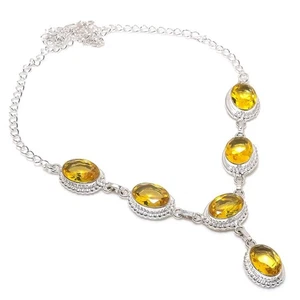 Collar Joyería Plata de Ley 925 Hecho a Mano Piedras Preciosas Citrino Amarillo Talla 18" - Imagen 1 de 1
