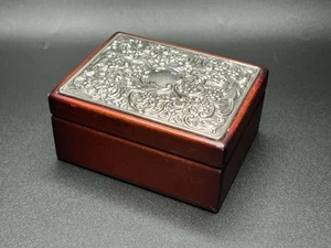 Vintage Wood Carrs Silverware Jewelry Trinket Box Silver Plated Flowers England - Picture 1 of 12