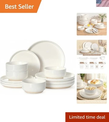 Dinnerware Set for 4 Plates Bowls Ceramic Tableware 12 Pieces Kitchen Dish Set - Image 1 of 4