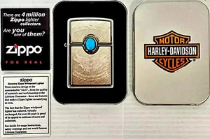 Seltenes Zippo Feuerzeug Harley Davidson Türkis mit Gravur 2004 - Bild 1 von 1