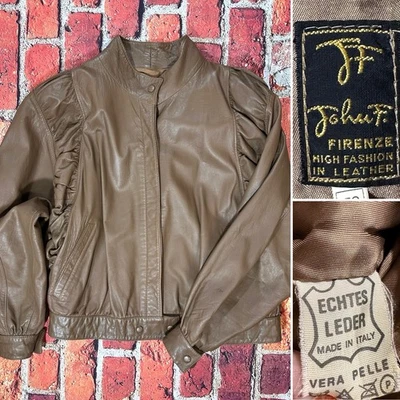 CHAQUETA DE CUERO VINTAGE FIRENZE ITALIA TALLA 50 (EE. UU. Grande) MANGAS ACANALADAS BATWING Foto 1 de 4