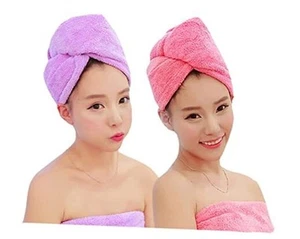 Microfiber Hair Towel - 2 Pack Hair Turbans for Wet Hair, Drying Purple+pink - Picture 1 of 8
